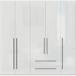 Kleiderschrank PLACES OF STYLE "Piano", weiß (weiß hochglanz), B:227cm H:224cm T:56cm, Spanplatte, Schränke, Drehtürenschrank Kleiderschrank, weiß, UV lackiert, hochglänzend, Soft-Close Funktion