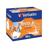 Verbatim DVD-R Wide Inkjet Printable 4.7GB, 10er Pack Jewel Case l, DVD Rohlinge bedruckbar, 16-fache Brenngeschwindigkeit & Hardcoat Scratch Guard, DVD-R Rohlinge printable, DVD leer
