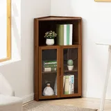 LCBDYLR Eckschrank, freistehender Eckschrank mit Türen und Regalen, Eckvitrine für Wohnzimmer, Schlafzimmer, Küche Brown 3-Tier