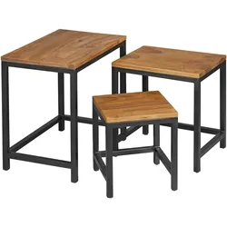 KADIMA DESIGN 3er Set Design Beistelltisch AKOLA Sheesham Satztisch Metallbeine, Tischset 3 teilig Materialmix, Couchtisch aus