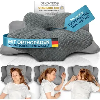 Glückstoff Glückstoff® Orthopädisches Kissen für alle Schlaftypen) Kopfkissen Nackenschmerzen aus Memory Foam | Nackenstützkissen Ergonomisches Kopf-Kissen Seitenschläferkissen Grau