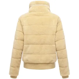 Navahoo Damen Teddy-Fleecejacke warme Winterjacke Plüschjacke mit Rippstrickdetails Schneepuder 14 beige, Gr. M - M