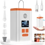 Elektrische Luftpumpe Für Luftmatratze, 4.8 kPa Wiederaufladbare Luftpumpe Luftmatratze & Campinglampe & 6 Düsen, 5000mAh Akku Luftpumpe Tragbar Mini Für Camping, Schwimmring, Vakuumbeutel (Orange)
