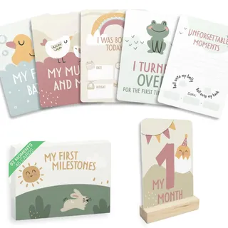 HuBorns - Meilensteinkarten Baby zur Erinnerung an Besondere Momente, 46 Baby Meilensteinkarten Einzigartige und Wunderschön Gestaltet, Baby Monatskarten Ideal für Babygeschenke (Englisch)