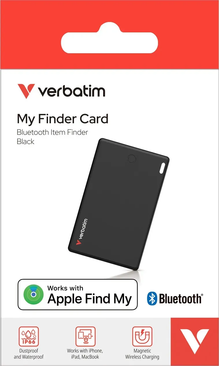 Verbatim Bluetooth-Tracker Li-Ion Polymer Akku 110mAh My FinderTracker My Finder Card MYFCR-01B für Apple iOS Find My App Retail (1er-Pack) schwarz