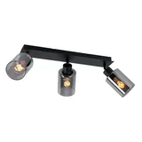 ETC Shop Deckenlampe schwenkbar Spotlampe schwarz Deckenleuchte Wohnzimmer 3 flammig, Metall, Glas rauch, 3x E27 Fassungen, Lxh 47x21,5 cm