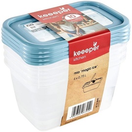 keeeper Vorratsdose mia magic ice, Kunststoff, 0,75 Liter, transparent, eckig, Set, 4 Stück