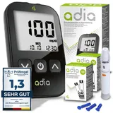 diabetikerbedarf adia Blutzuckermessgerät (mg/dl) + 110 Blutzuckerteststreifen, 10 Lanzetten, 1 Stechhilfe, 1 Etui,