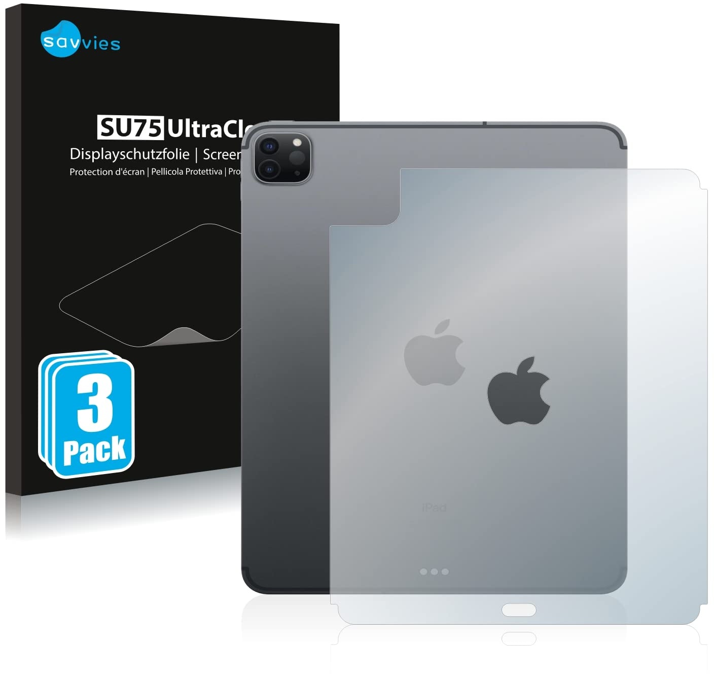 Savvies 3 Stück Schutzfolie für Apple iPad Pro 11" WiFi 2020 (Rückseite, 2. Gen.) Displayschutz-Folie Ultra-Transparent