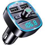 mohard Bluetooth FM Transmitter, KFZ Bluetooth Adapter Auto Radio, Autoladegerät AV-Eingangsadapter mit Freisprechen, 2 USB-Anschlüsse (5V/2.4A & 1A), Unterstützt USB-Stick & TF Karte, Auto Endstufen