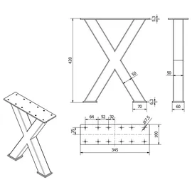 SO-Tech Bankgestell X-Form 50 x 50 mm 42 x 34,5 cm