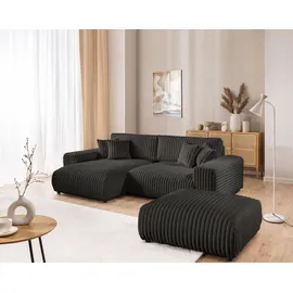s-style möbel Mollis - Ecksofa mit Schlaffunktion und Bettkasten aus Dunkelgrau Plüschcord mit schöner Sitzkomfort - 2 Jahre Gewährleistung - mind. 14 Tage Rückgaberecht - Grau