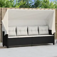 Festnight Gartensofa 3-Sitzer mit Sonnendach Polyrattan Balkon Sofa 204 x 75 x 140 cm 3 Sitzer Sonnenliege Gartenliege Liege Relaxliege Outdoor Loungebett Liegesofa Gartenbett Rattansofa Schwarz