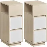 Schmaler Nachttisch 2er Set mit Schubladen naturbeige-wolkenweiß