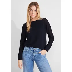 Langarmshirt, mit Lochmuster, Gr. 38, deep blue, , 68124856-38