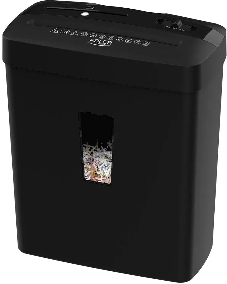 Adler AD 1037 Aktenvernichter, Papiervernichter P-4 für 6 Blatt A4, Schredder für Dokumente, CDs, DVDs und Kreditkarten, 13 l, schwarz