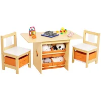 Yorbay Kindertisch mit 2 Stühle, Kindertisch mit Stauraum, 3tlg Kindersitzgruppe, Sitzgruppe für Kinder, Maltisch für Kinderzimmer, Spielzimmer, Vorschüler, Kindermöbel (Natur)