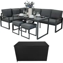 MONSTER SHOP Gartenmöbel Set Grau Aluminium mit Rattan Aufbewahrungsbox Schwarz 582l – Sofa