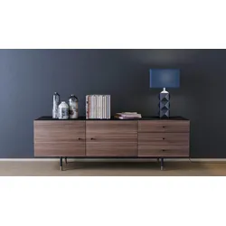 Sideboard WOODMAN "Daniel", schwarz (schwarz, walnuss), B:180cm H:70cm T:48cm, Sideboards, Kommode mit Holzfurnier aus Walnussbaum, Breite 180 cm