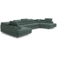 Ecksofa mit Schlaffunktion und Bettkasten PASTI XXL U-Form, Couch, Eckcouch für Ihr Wohnzimmer, Salbeigrün - Grün