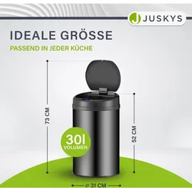 Juskys Runder Mülleimer mit Sensor - Schwarz