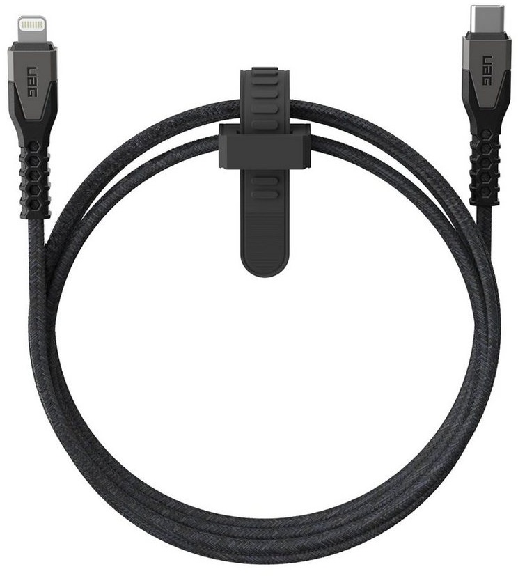 UAG Rugged Kevlar Smartphone-Kabel, USB-C auf Lightning, (150 cm), [MFi zertifiziert, 30W Fast Charging, USB 2.0 bis zu 480 MB/s] grau|schwarz