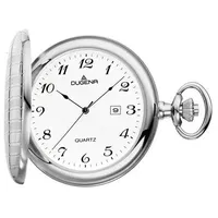 Dugena Herren-Taschenuhr, Savonette, Quarz, weißes Zifferblatt, Edelstahlgehäuse