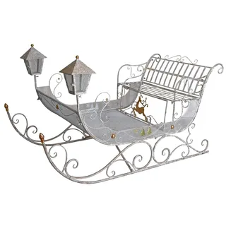 Deko-Schlitten „Santa Claus“ XXL – antik-patinierter Eisen-Rodel mit Sitzbank, H 100 × B 91 × T 180 cm, nostalgische Weihnachtsdeko für Garten & Indoor aja187 Palazzo Exklusiv