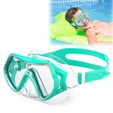 Powmag Taucherbrille Kinder,Schwimmbrille Kinder Schnorchelmaske für Jungen Mädchen Jugendliche, Tauchmaske Schnorchelmaske Nasenabdeckung 180°Panorama HD Anti Nebel Anti-Leck(Minzgrün)