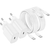 2 Pack iPhone Schnellladegerät,Apple Netzteil Ladegerät 20W mit USB C Light-ning Kabel 2M Original, Type C Ladeadapter, Power Adapter Stecker und Ladekabel für iPhone 14Pro Max/13/12/11/XS/XR/8 iPad