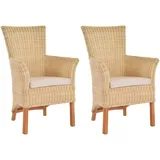 Set/2 Rattan Esszimmerstuhl Rattanstuhl Esszimmer Stühle mit Armlehne (Hell)