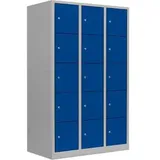 Lüllmann Schließfachschrank XL, 523931, blau, 15 Fächer, Stahl, 119 x 190cm, mit Zylinderschloss
