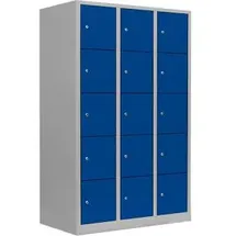 Lüllmann Schließfachschrank XL, 523931, blau, 15 Fächer, Stahl, 119 x 190cm, mit Zylinderschloss
