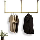 RSR Hangers Kleiderstange Garderobe Industrie Design für Decke Gold | Breite 200 cm x Höhe 70 cm | Deckengarderobe | Garderobenstange | Ankleidezimmer | Flur | begehbarer Kleiderschrank | M50300-Gold