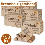 Flameup Kaminholz Brennholz Kaminholz gemischt 5 - 500 kg Holz Hartholz Weichholz 25 cm, 150 kg