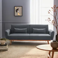 2-3-Sitzer Schlafsofa dunkelgrau mit Stoffbezug und Holzbeinen, skandinavischischer Stil - Oskar