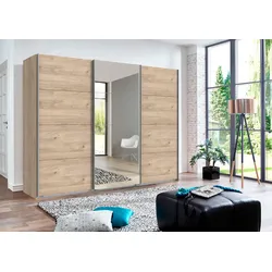 Schwebetürenschrank WIMEX "Ernie Kleiderschrank mit Spiegel, Made in Germany TOPSELLER", beige (hickoy, oak, nachbildung), B:270cm H:210cm T:65cm, Spanplatte, Schränke, Schlafzimmerschrank weiß 270cm Breit Preisknaller Classic, Topseller