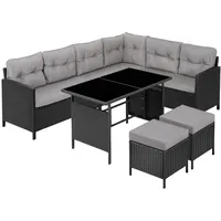 Tectake Rattan Lounge für 6 bis 8 Personen schwarz