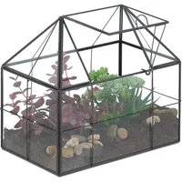 Relaxdays Pflanzenterrarium, Glas & Kupfer, 21x23x14 cm, Deko Glashaus Kakteen & Moos, Glaskasten Fensterbank, schwarz
