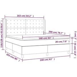 vidaXL Boxspringbett mit Matratze & LED Hellgrau 160x200 cm Samt