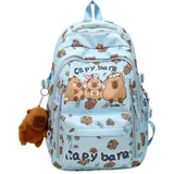 WANWEN Capybara Rucksack, Aesthetic Backpack, Süßer Capybara-Rucksack, Großer Cartoon Backpack, Wasserdicht, Leicht, Teenager Kinder Rucksack, für Schule & Freizeit (Blue)