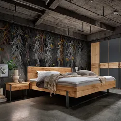 Bügelgestell Doppelbett Wildeiche im Industrie und Loft Stil optionale Beleuchtung
