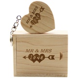 LXSINO 32 GB Holz USB-Stick mit Lasergravur Mr & Mrs Design - 32 GB Herzform aus Holz USB-Flash-Laufwerk USB-Stick USB-Stick mit Box für Hochzeit