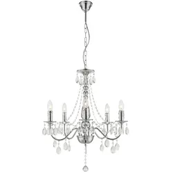 Kronleuchter Hängelampe Pendelleuchte Wohnzimmerlampe Esszimmerleuchte, Metall chrom Kristalle, 5 Flammig E14, DxH 51x143 cm