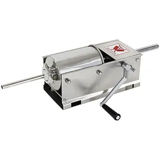 Beeketal 'BTH03' Edelstahl Industrie Wurstfüllmaschine (3 L Volumen/horizontale Ausführung), Profi Wurstfüller mit 2 Gang Vollmetall-Getriebe und Handkurbel, inkl. 5 Fülltüllen