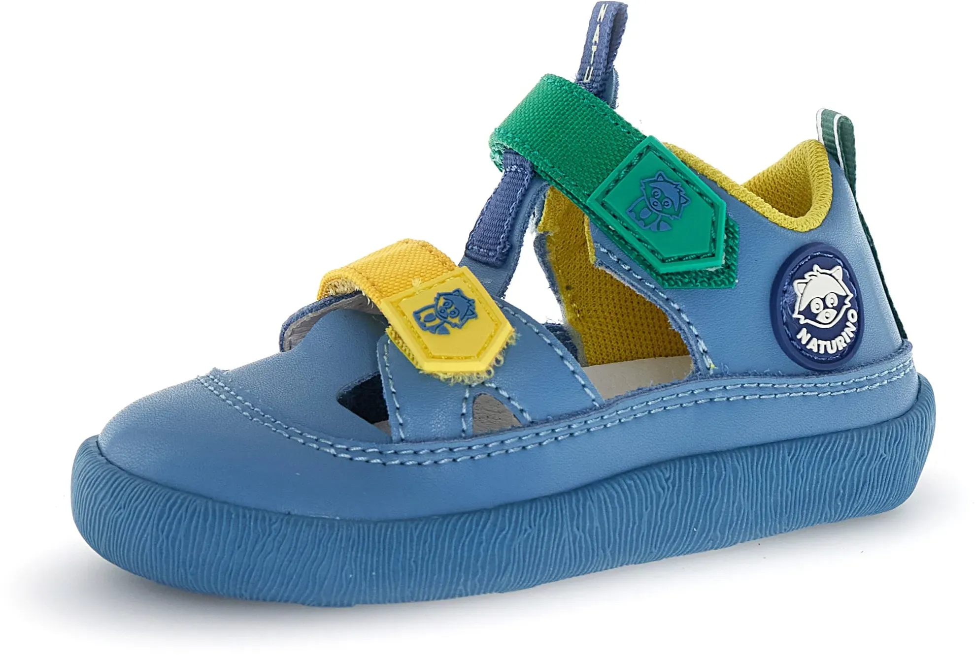 Barfußschuh NATURINO, Jungen, Gr. 29, blau (hellblau), Leder, kontrastfarbene Details, Schuhe Barfußschuh, Sportive Sandale, Größenschablone zum Download