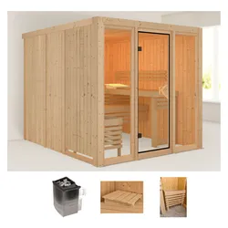 Sauna WELLTIME "Artja", beige (natur), Saunaofen, externe Steuerung, 9 kW, Saunen, naturbelassen, mit Ofen 9 kW int. Steuerung