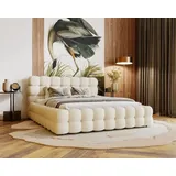 ADIDAR Exklusives Polsterbett Milos 140x200 cm - mit Metallrahmen, Bettkasten & Lattenrost - Creme (Amor Velvet 4323) - Beige