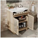 Okwish Badkommode Freistehender Waschtisch (hohen Beinen mit Rattan-Details,mit Schubladenlift-Design, 1 St., 76x46x88cm) 46 cm x 88 cm x 76 cm