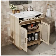 Okwish Badkommode Freistehender Waschtisch (hohen Beinen mit Rattan-Details,mit Schubladenlift-Design, 1 St., 76x46x88cm) 46 cm x 88 cm x 76 cm